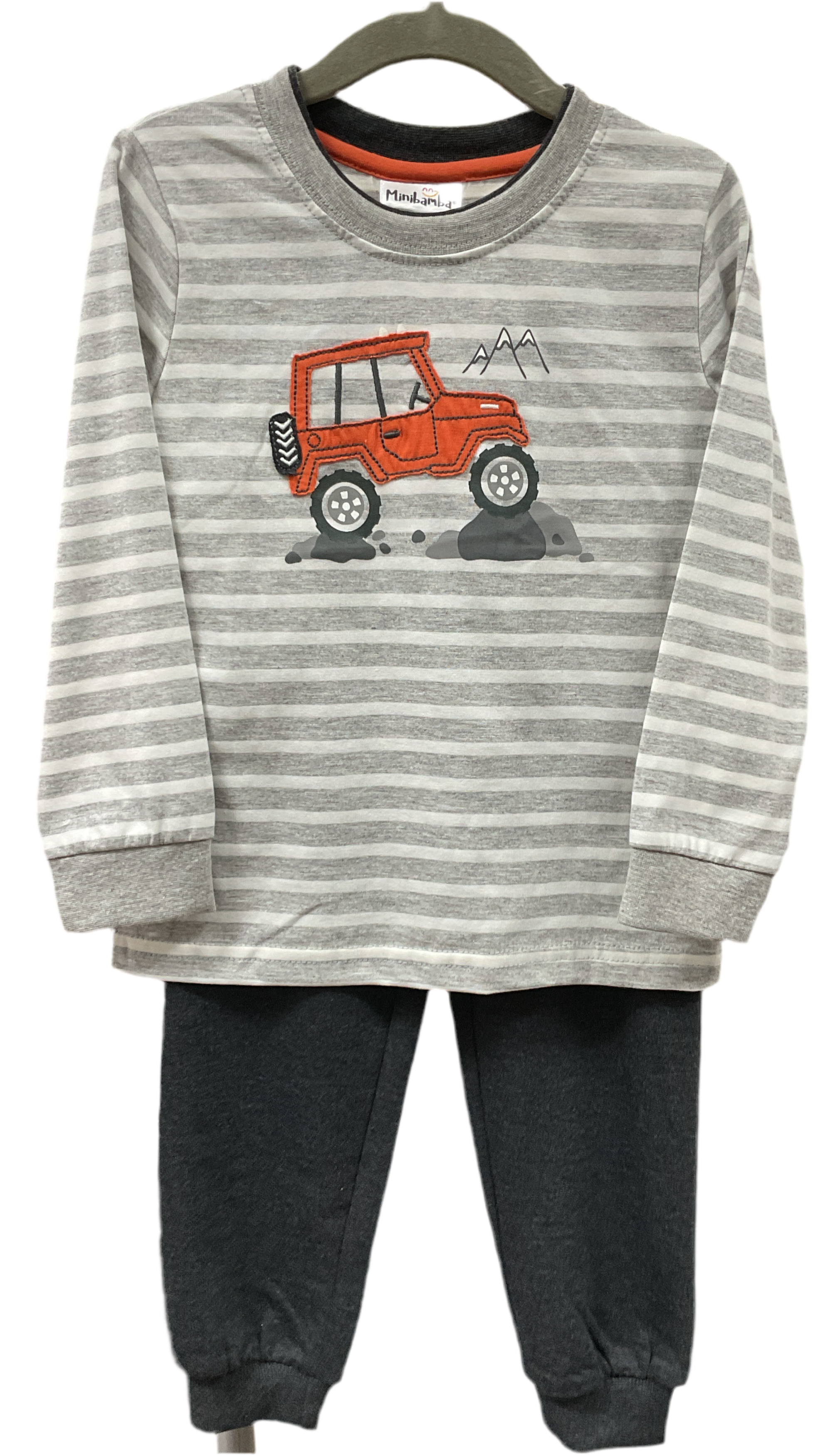 Off Road L/S Stripe Top W/ Heather Charcoal Terry Pant-4T