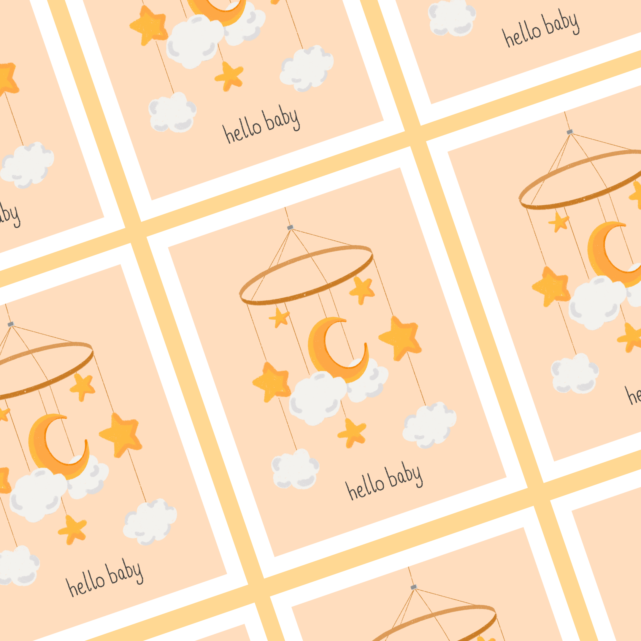 Stars and Moon Mobile Hello Baby Baby Greeting Card