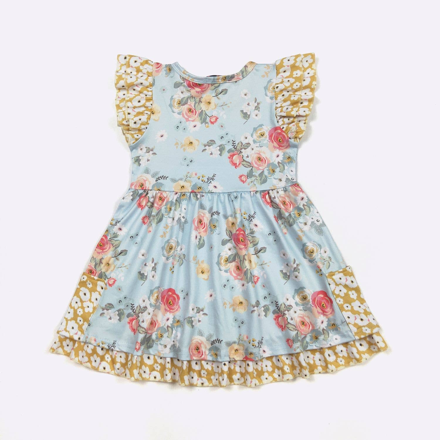 Aqua Antique Floral Girls Dress