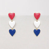 USA Enamel Heart Drop Stud Earrings