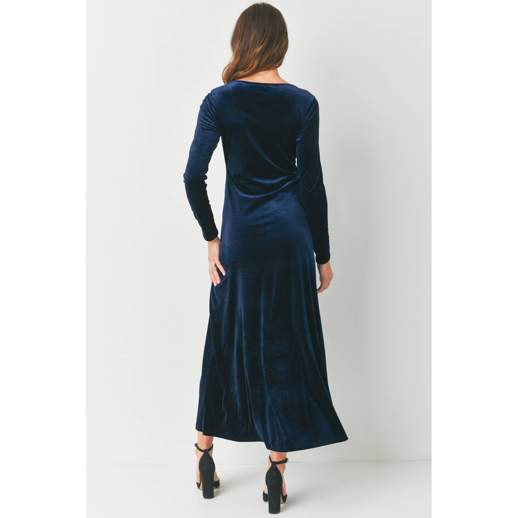 Velvet Long Sleeve Maternity Midi Dress