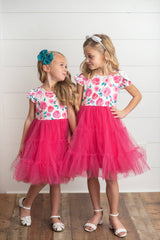 Bright Pink Rose Tiered Tulle Spring Easter Dress