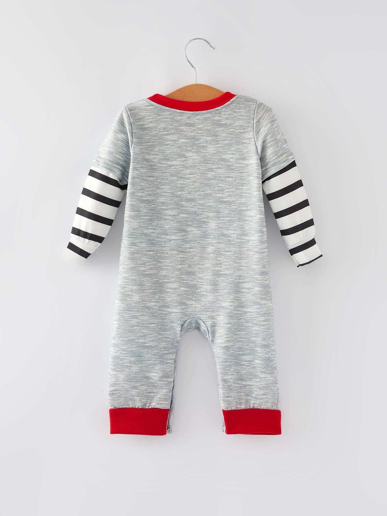 Rylee Faith Designs - Reindeer Embroidery Striped Romper