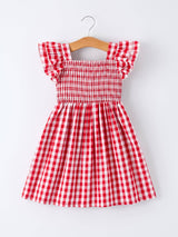 Summer Plaid Smocked Ruffle Girl Dress Sibling Outfits