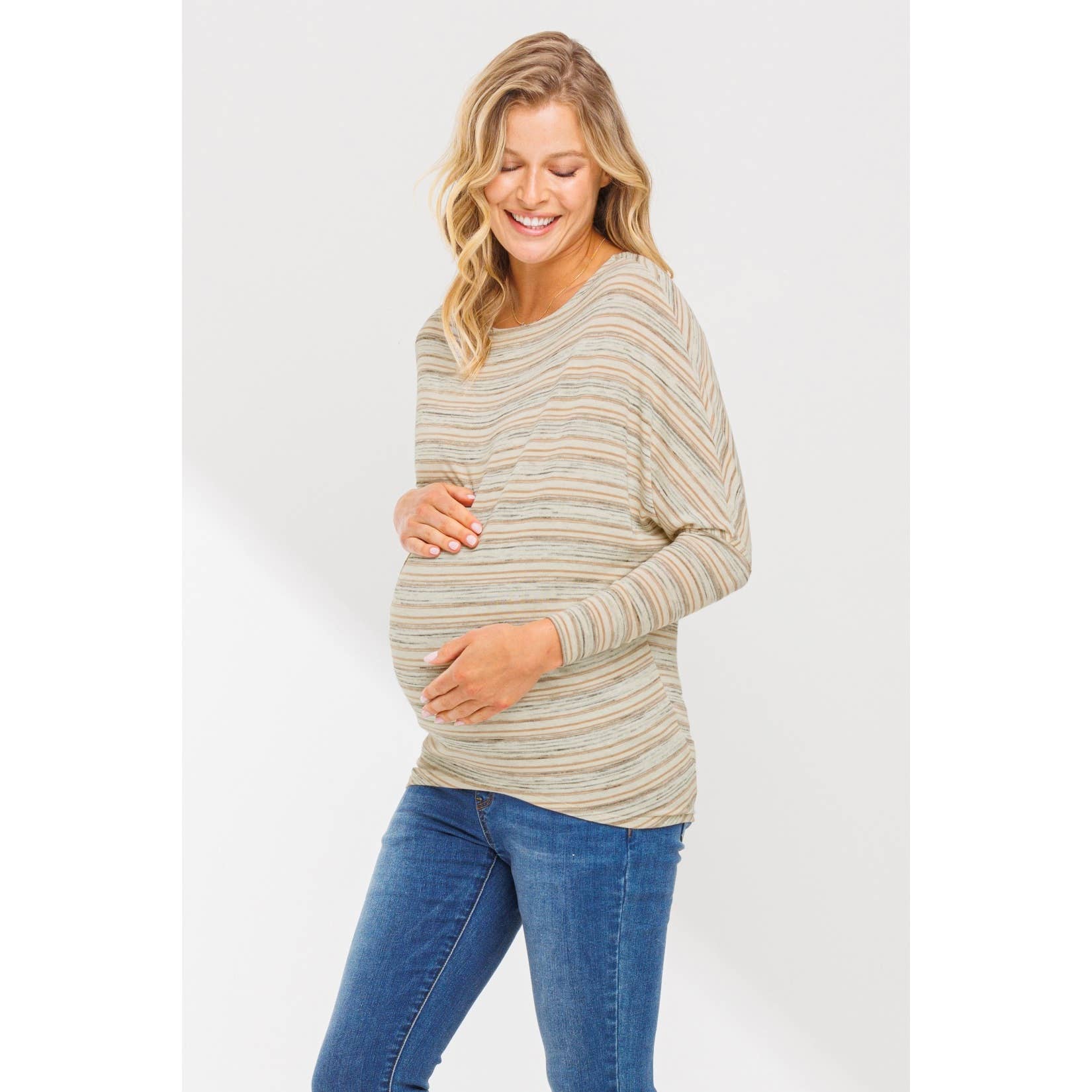 Striped Boatneck Long Sleeve Maternity Knit Top