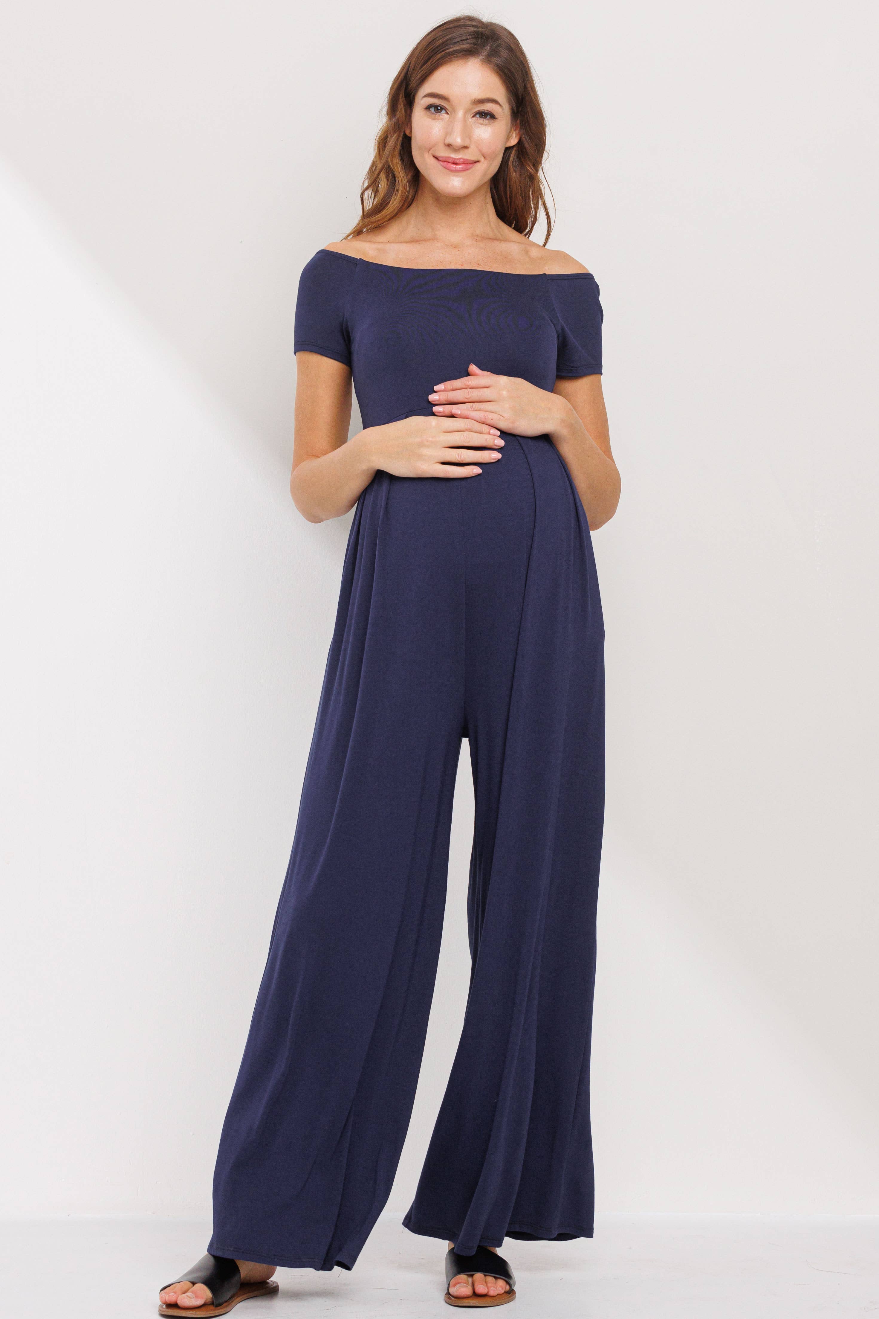 Off-the-Shoulder Wide-Leg Maternity Jumpsuit