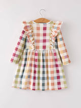 Fall Plaid Long Sleeve Girls Dress