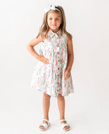 Girls Vibrant Flamingo Tiered Shirt Dress