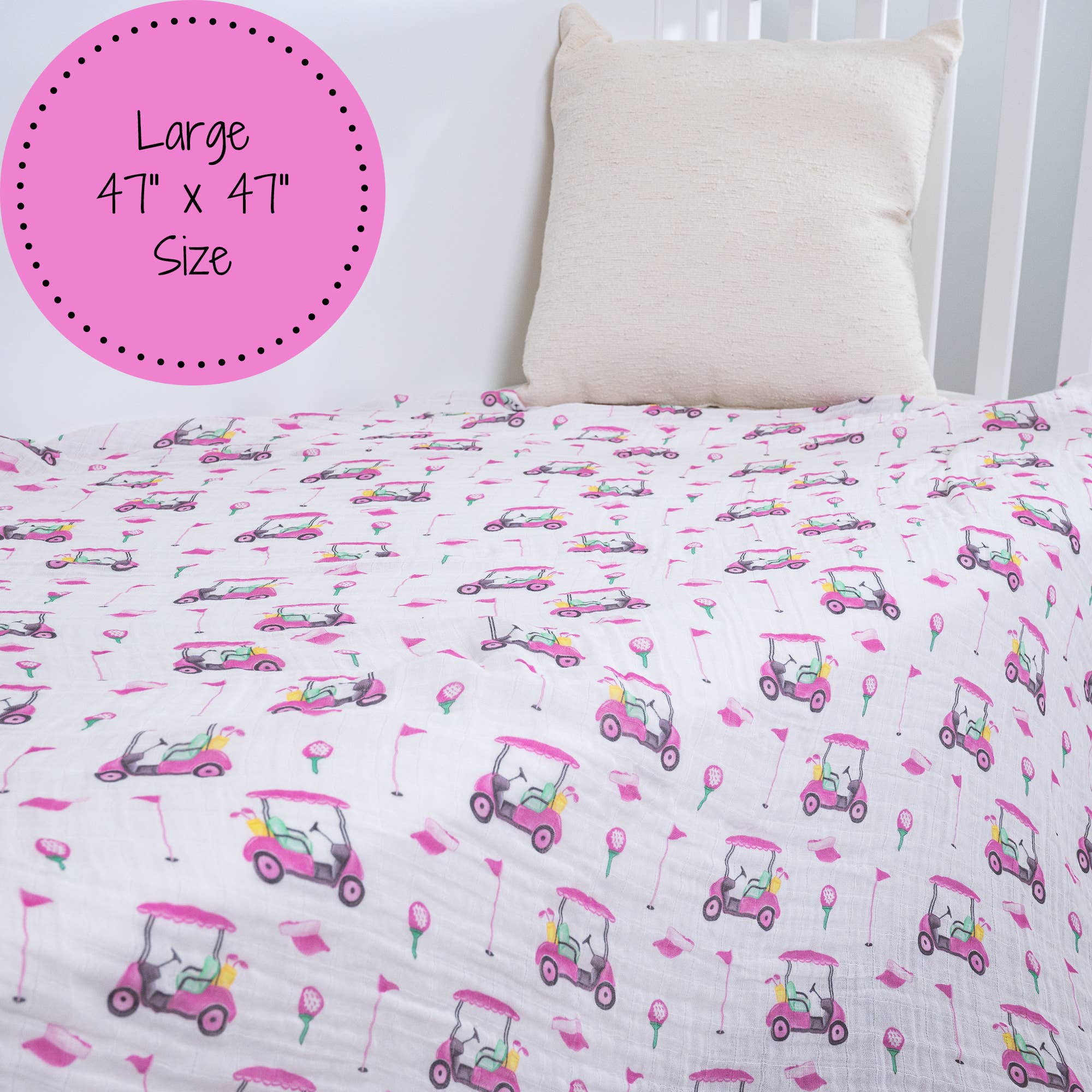Pink Golf Baby 100% Cotton Muslin Swaddle Blanket 47"x47"