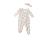 Little Me- Pima Cotton Pink Floral Footie W/ Headband