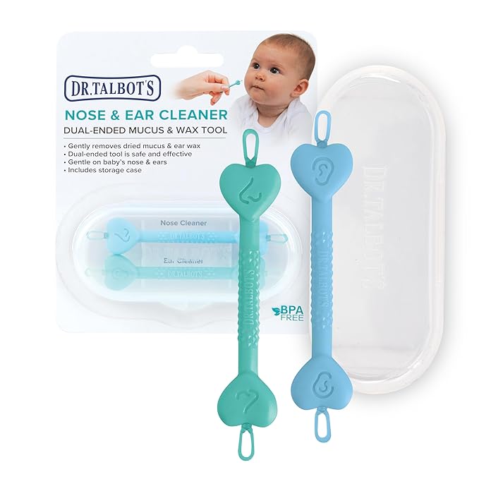 Dr. Talbot’s Baby Safe Nose and Ear Cleaner Set with Hygienic Travel Case, Gentle Dual-Ended Easy Mucus and Wax Remover Tool, 2 Pack