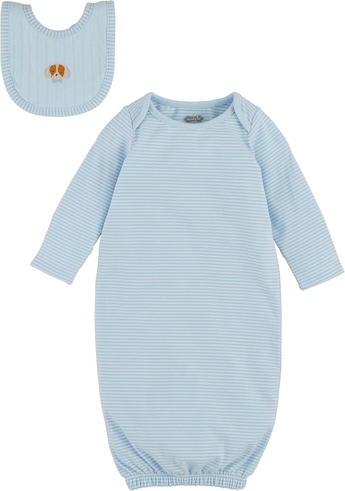 Blue Puppy Gown & Bib Set NB | Mudpie