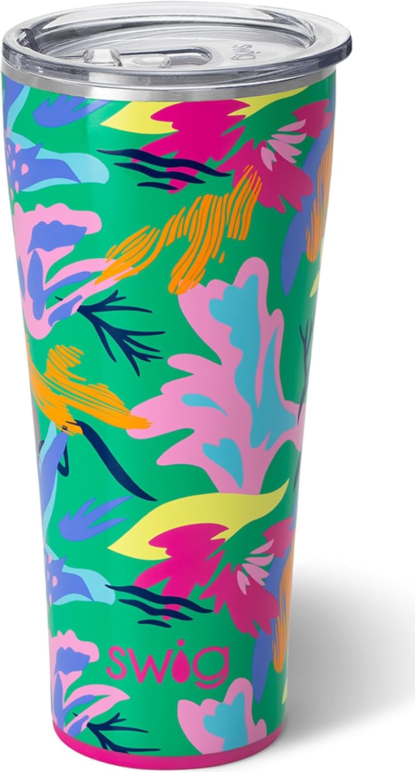 Swig Life 32oz Insulated Tumbler, Travel Coffee Tumbler with Lid, Cup Holder Friendly Travel Coffee Mug, Stainless Steel Thermos with Lid (Paradise)
