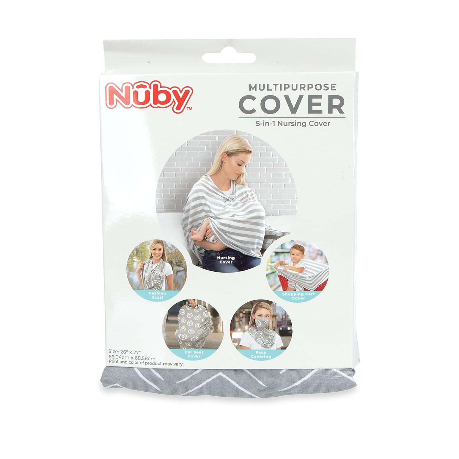 Nuby 5 in 1 Nursing Cover: Multipurpose Soft and Stretchy Cover for Mom and Baby: Colors May Vary, 26’’ x 27’’
