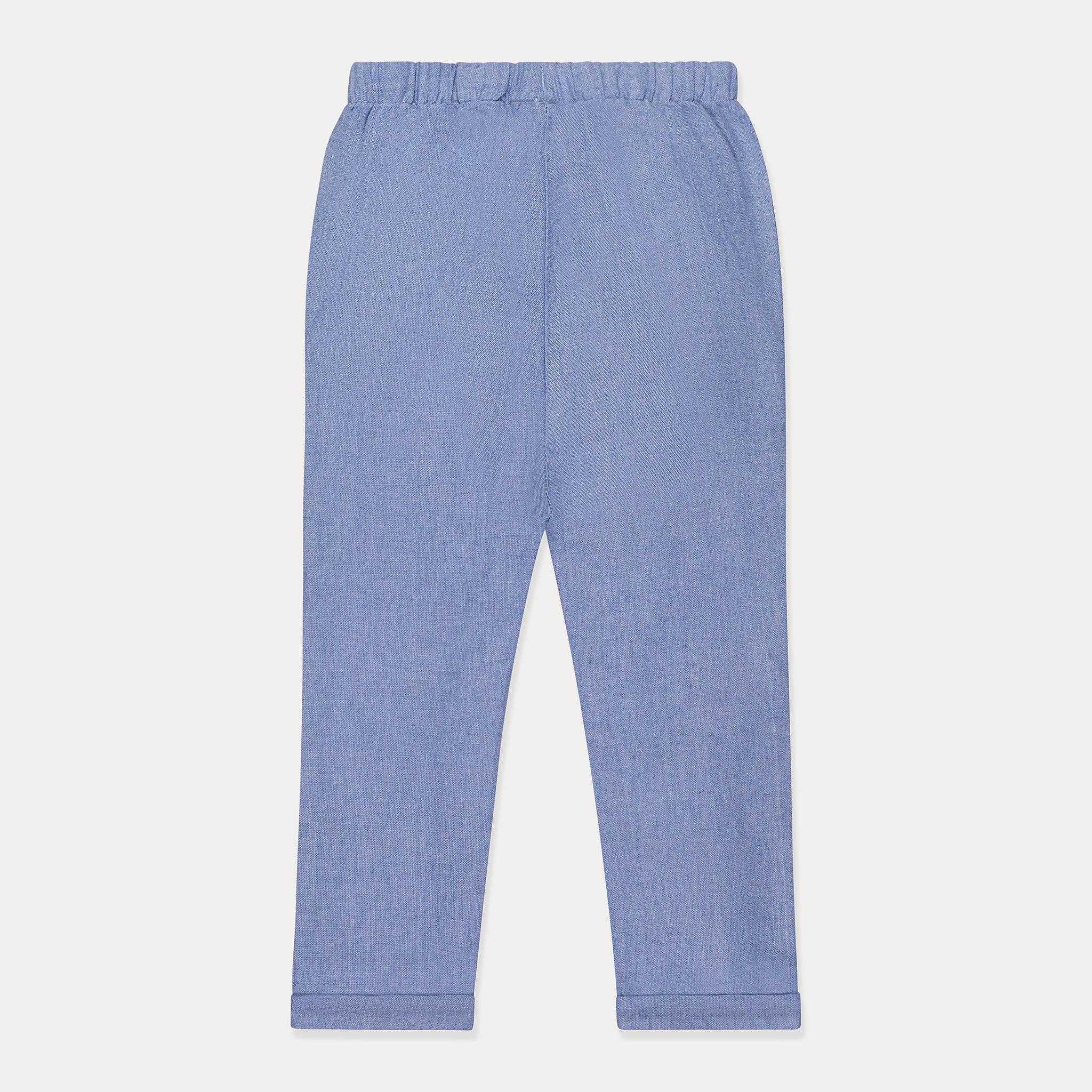 Toddler Pants, Chambray Fabric Trousers, Blue Shades