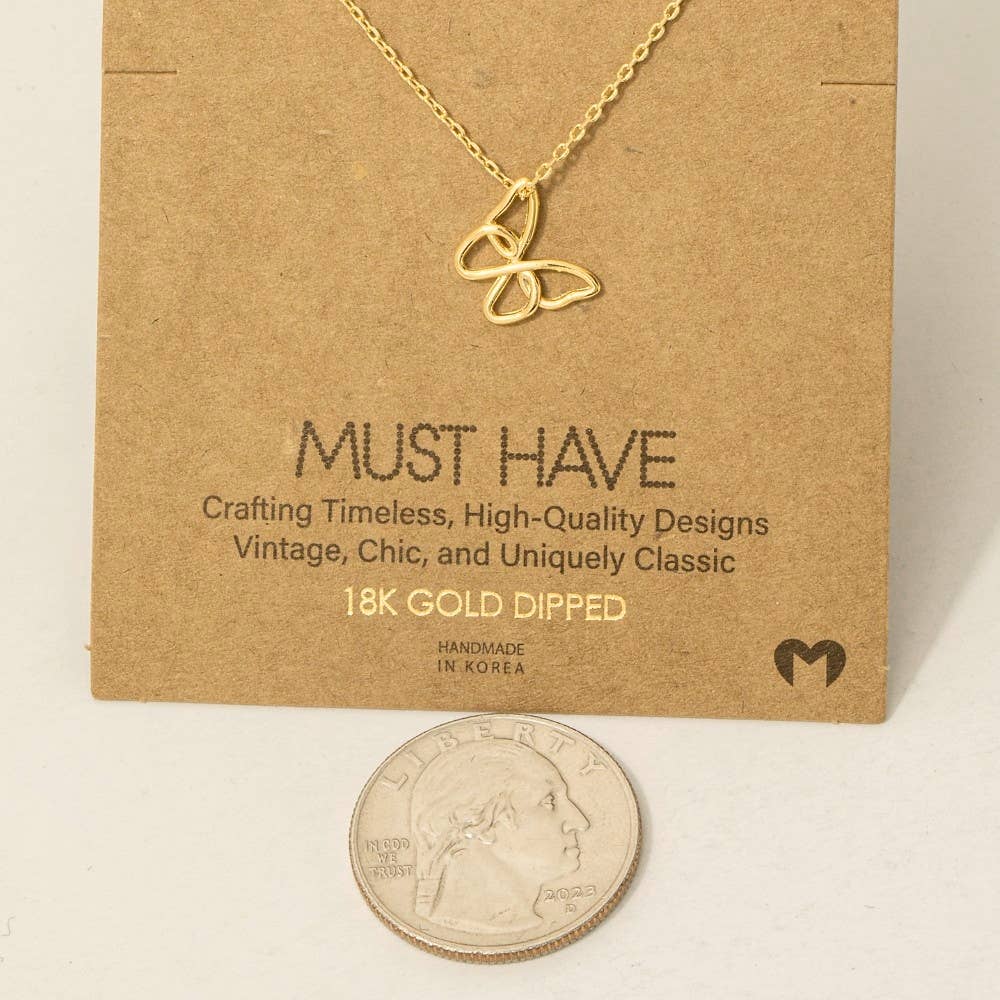 Gold Dipped Wire Butterfly Pendant Necklace