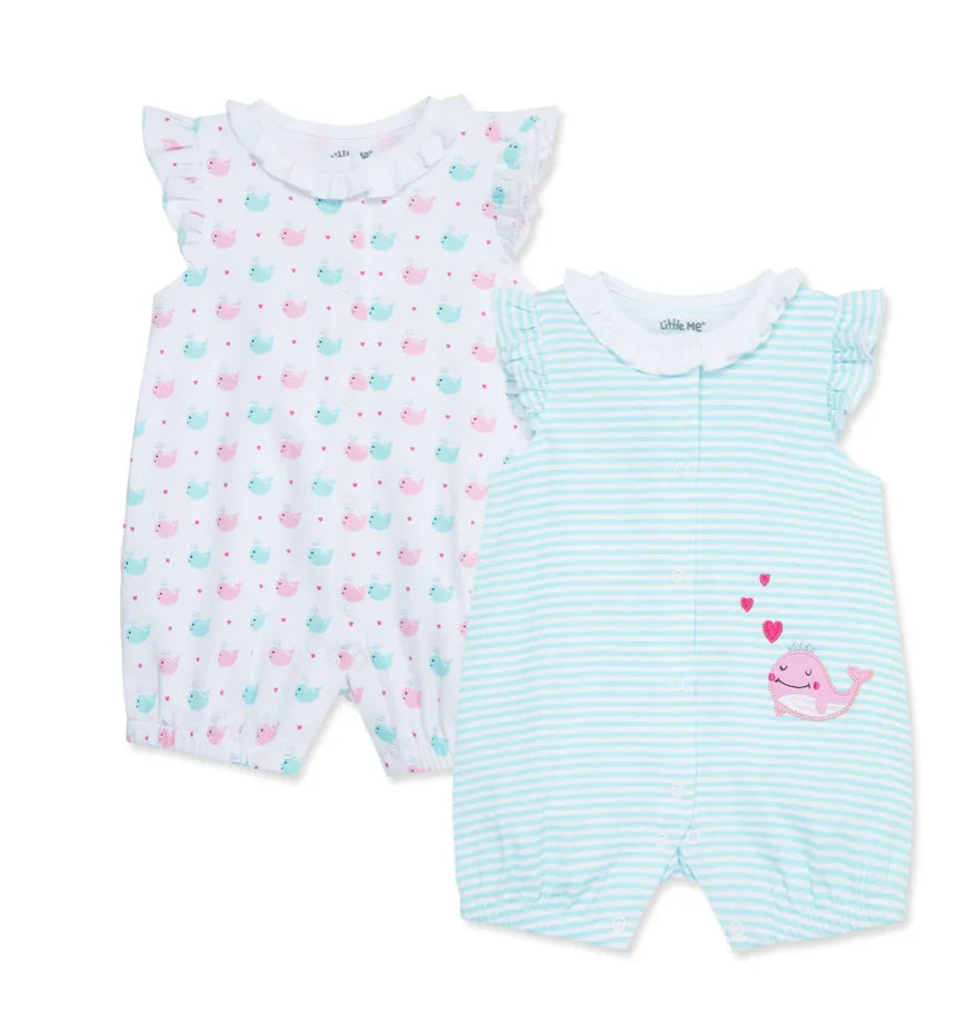 Little Me- 2Pk Whale Rompers - Girls