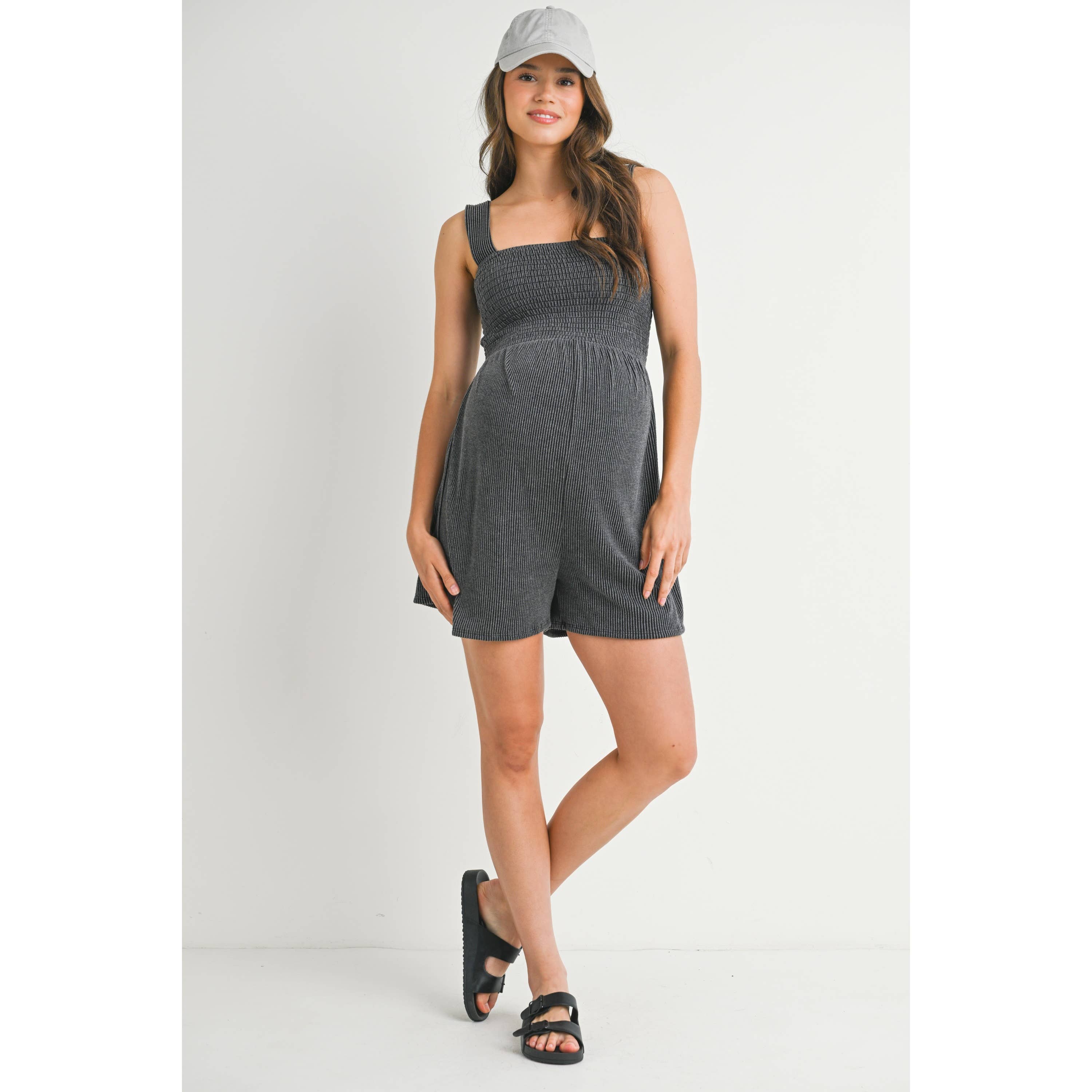 Ribbed Smocked Maternity Romper