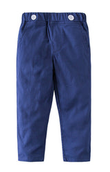 Navy Classic Boy Cotton Chino Long Pants with Suspenders