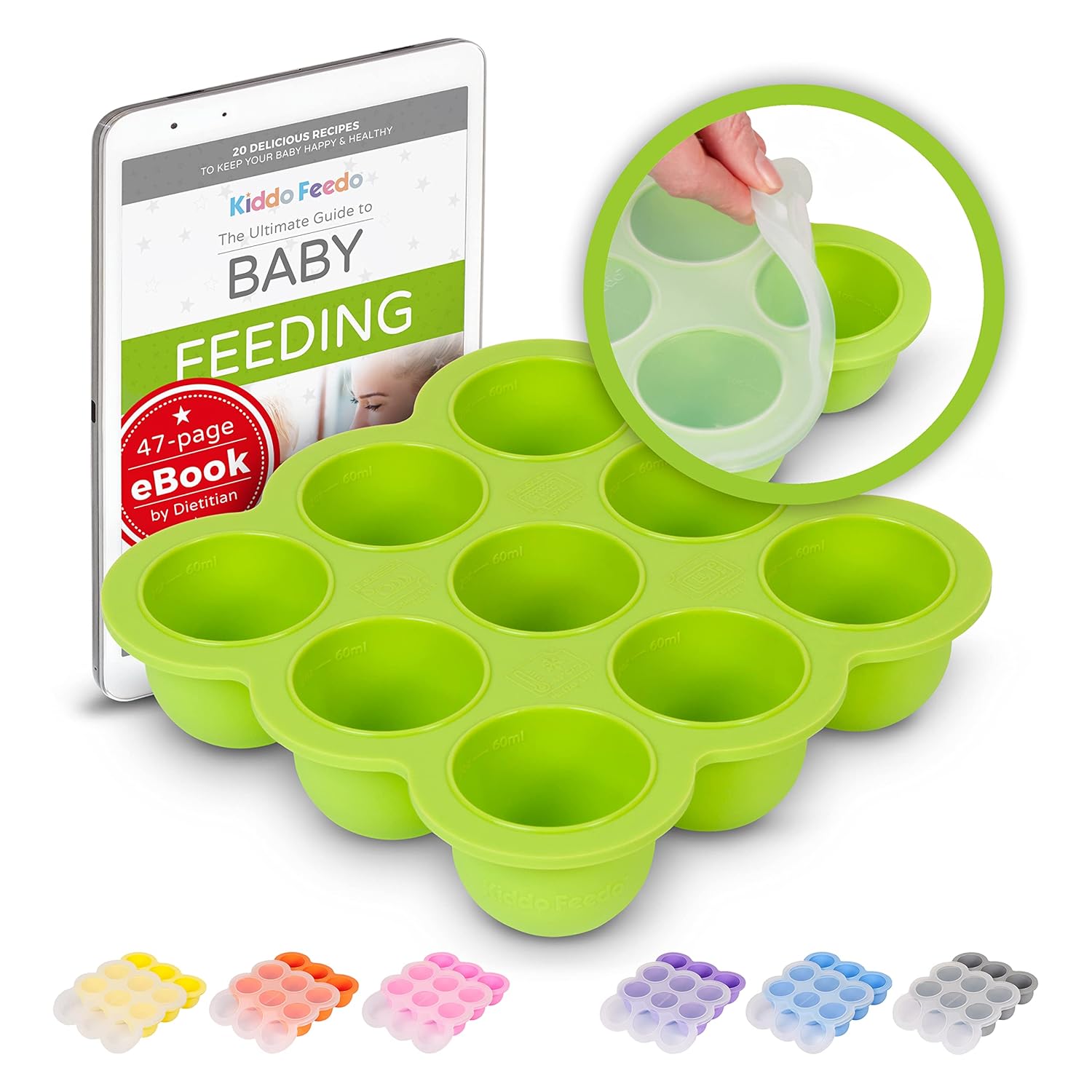 Kiddo Feedo Baby Food Freezer Tray with Silicone Clip-On Lid