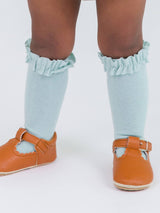 RuffleButts + RuggedButts - Girls 3-Pack Knee High Ruffle Socks - Mauve, Cloud Blue, & Ivory