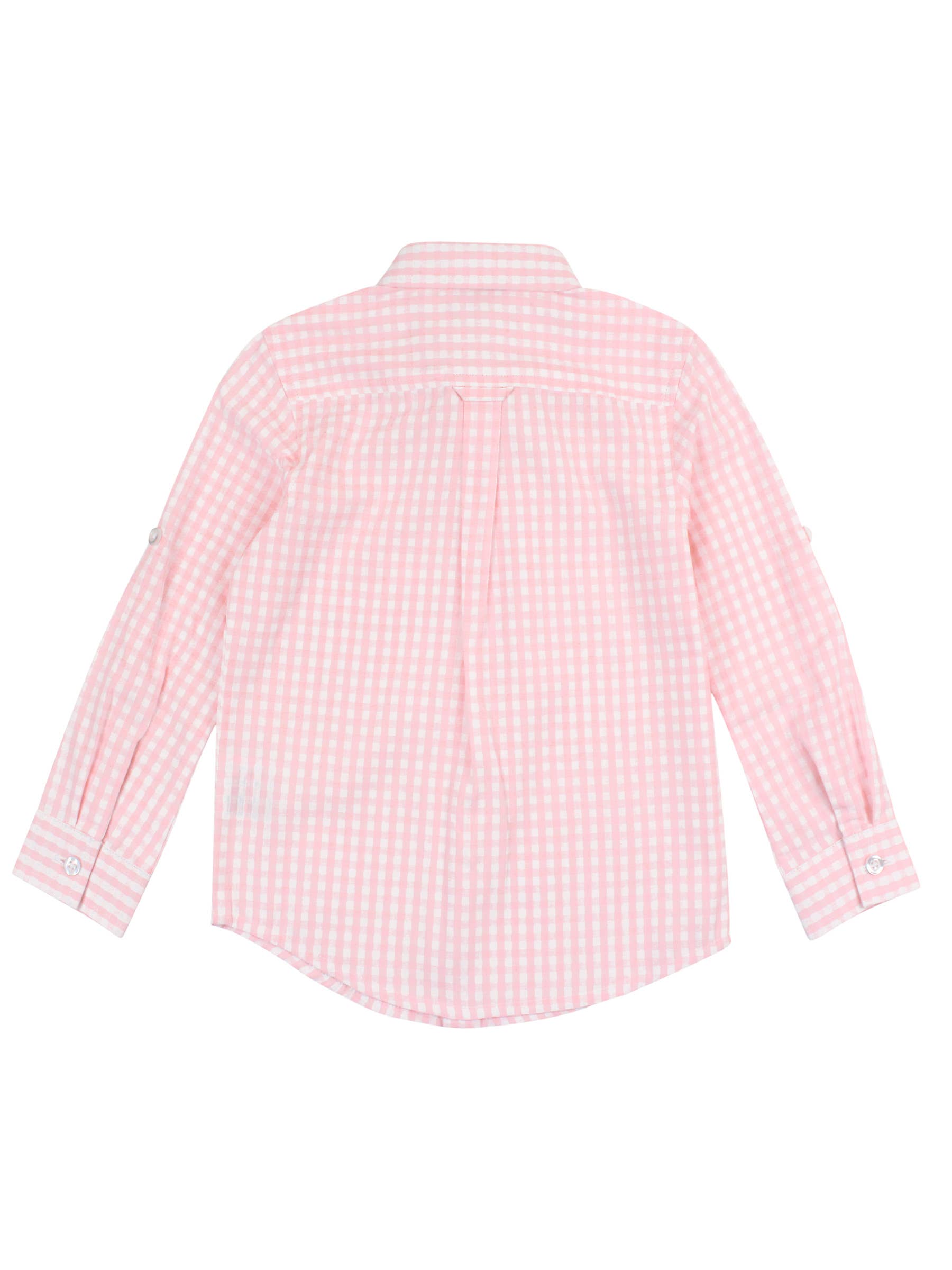 Boys Pink Gingham Check Long Sleeve Button Down