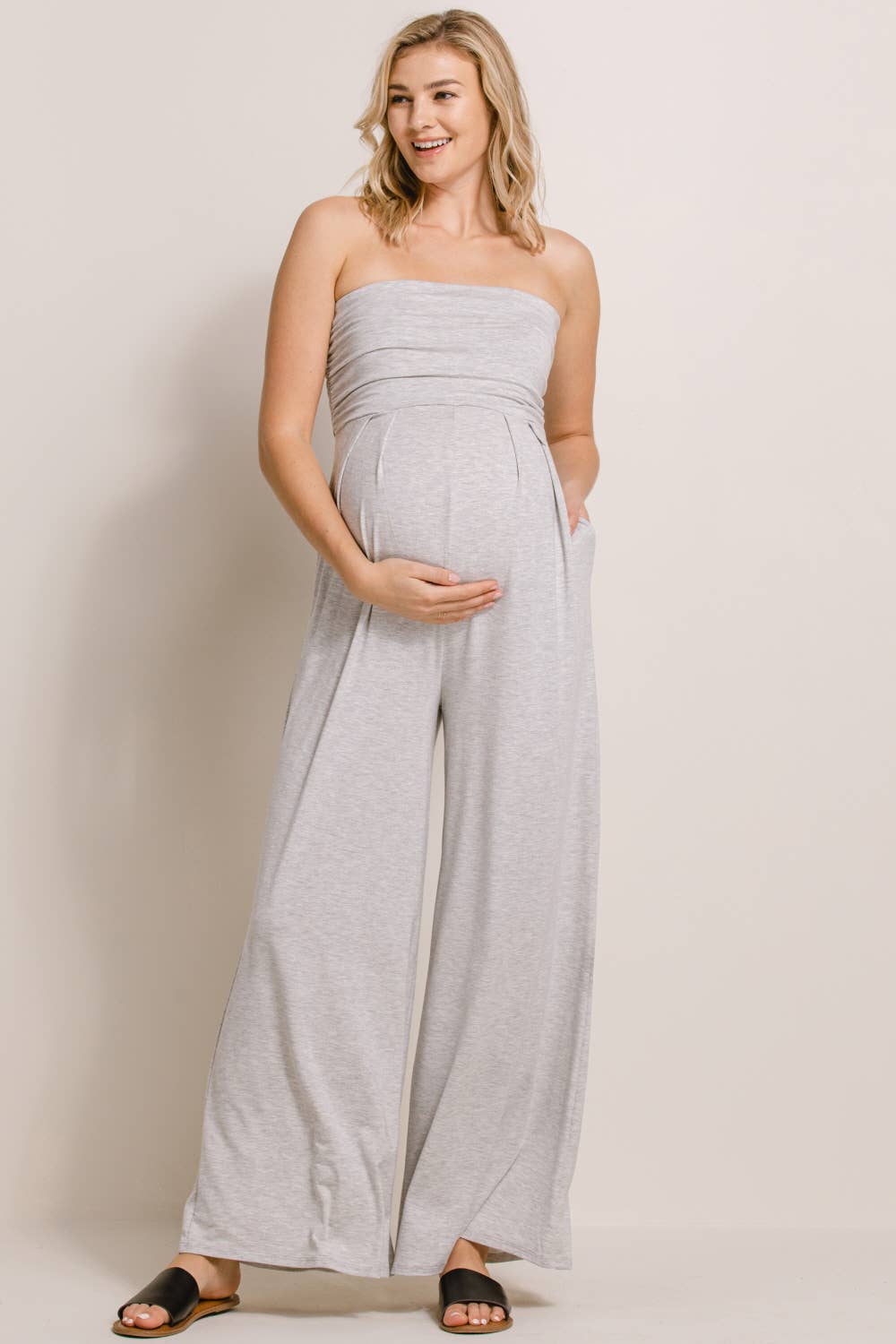 Strapless Tube Maternity Wide-leg Jumpsuit