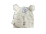 NYGB- Double Puffball Hat And Mitten Set- Ivory