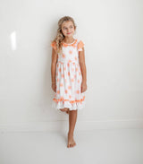 Girls Pink & Cantaloupe Flower Check Spring Summer Dress