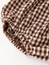 Gingham Baby Romper with Long Sleeve Puff Design