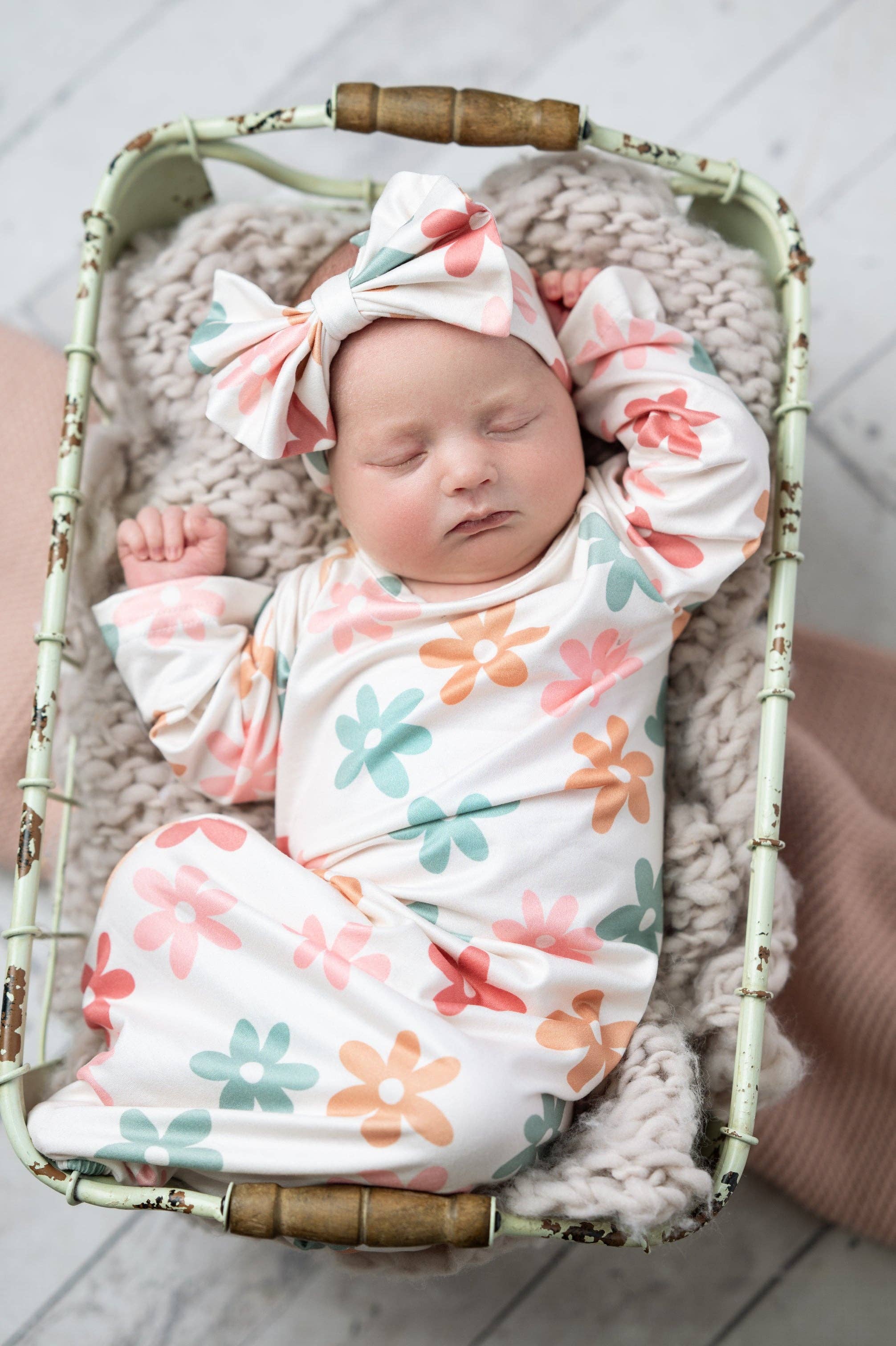 Flower Power Baby Gown and Bow Headband Set