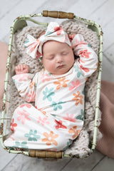 Flower Power Baby Gown and Bow Headband Set