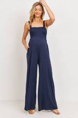 Sleeveless Smocked Maternity Wide-Leg Jumpsuit