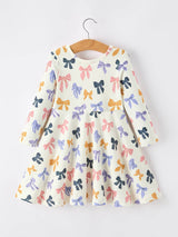 Fall Bow Girls Dress Long Sleeve Twirl Dress