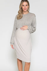Maternity Puff Long Sleeve Coquette Hacci Dress