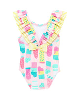 Girls Ice Cream Social Ruffle V-Back One Piece