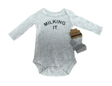 RABBIT + BEAR | 3Pc Milking It Onesie, Pant & Socks Set