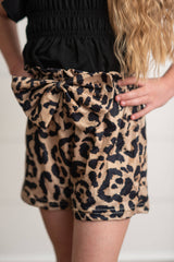 Adorable Sweetness - Kids Black Shirred Top & Leopard Print Bow Spring Short Set