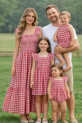 Summer Plaid Smocked Ruffle Girl Romper Sibling Outfits