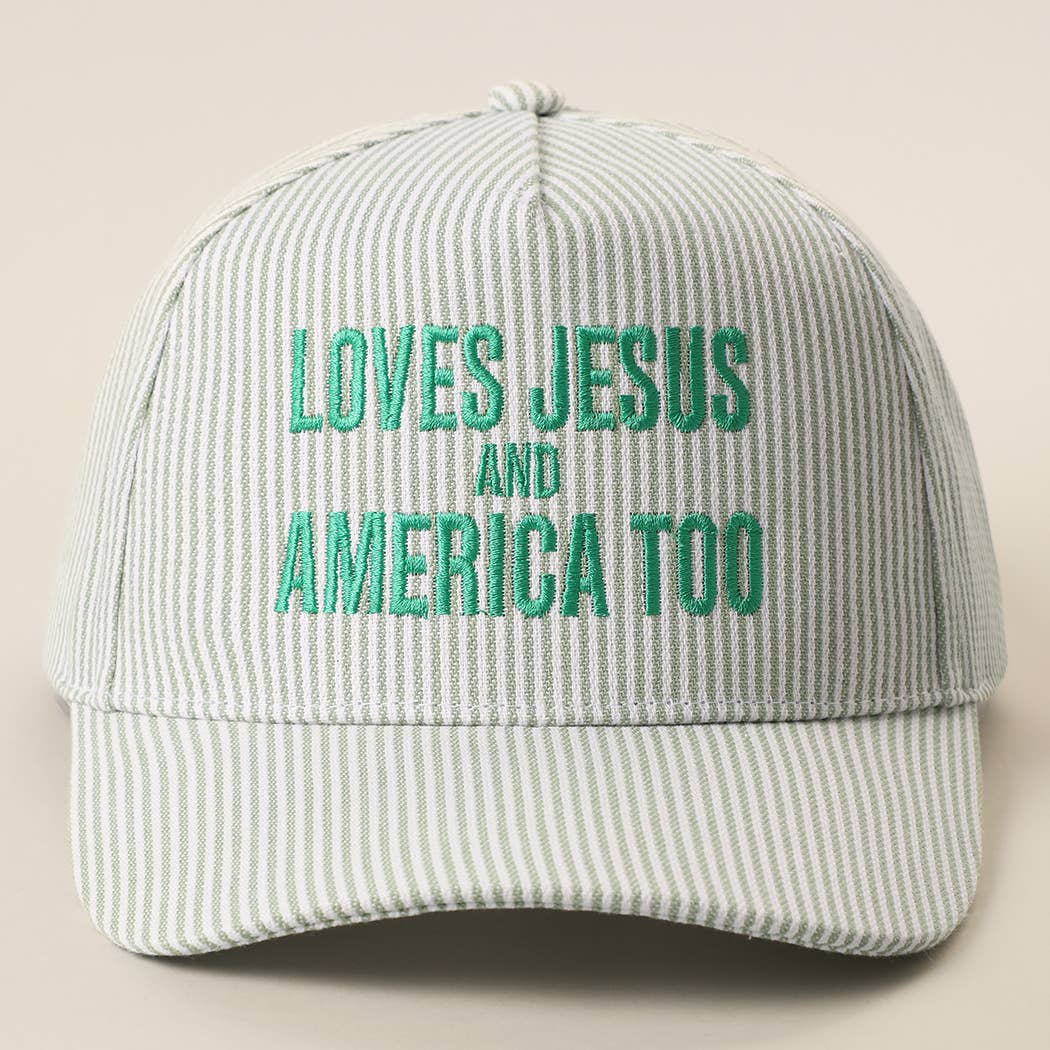 LOVES JESUS AND AMERICA TOO Embroidered Seersucker Hat