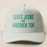 LOVES JESUS AND AMERICA TOO Embroidered Seersucker Hat