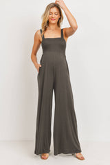Sleeveless Smocked Maternity Wide-Leg Jumpsuit