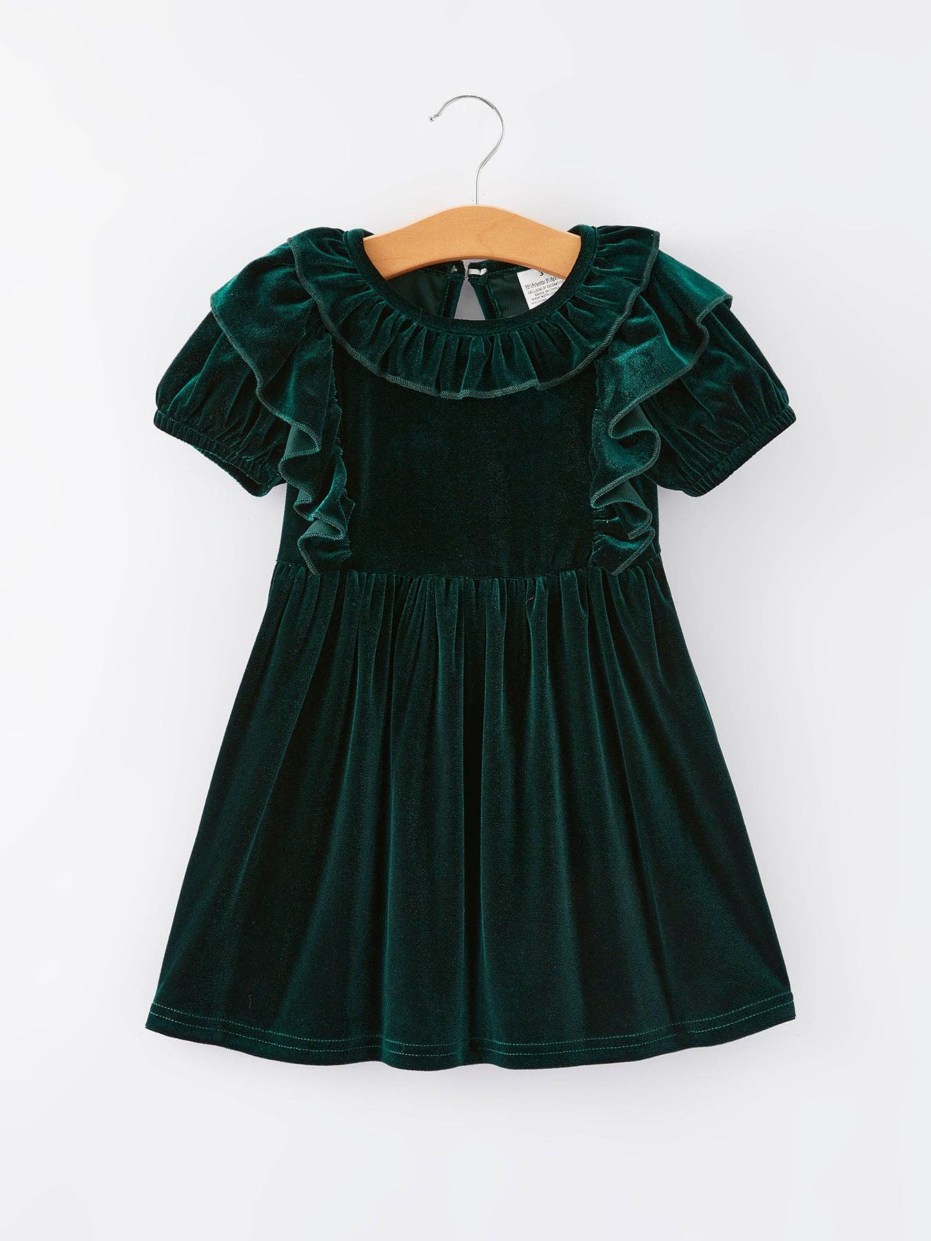 Rylee Faith Designs - Christmas Dark Green Velvet Girls Dress