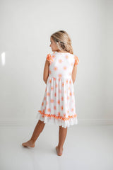 Girls Pink & Cantaloupe Flower Check Spring Summer Dress