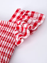 Summer Plaid Smocked Ruffle Girl Dress Sibling Outfits