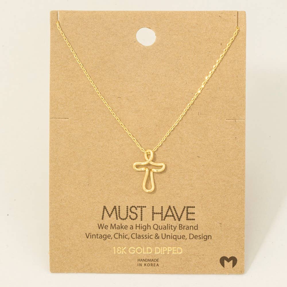 Gold Dipped Wire Cross Pendant Necklace