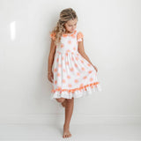 Girls Pink & Cantaloupe Flower Check Spring Summer Dress