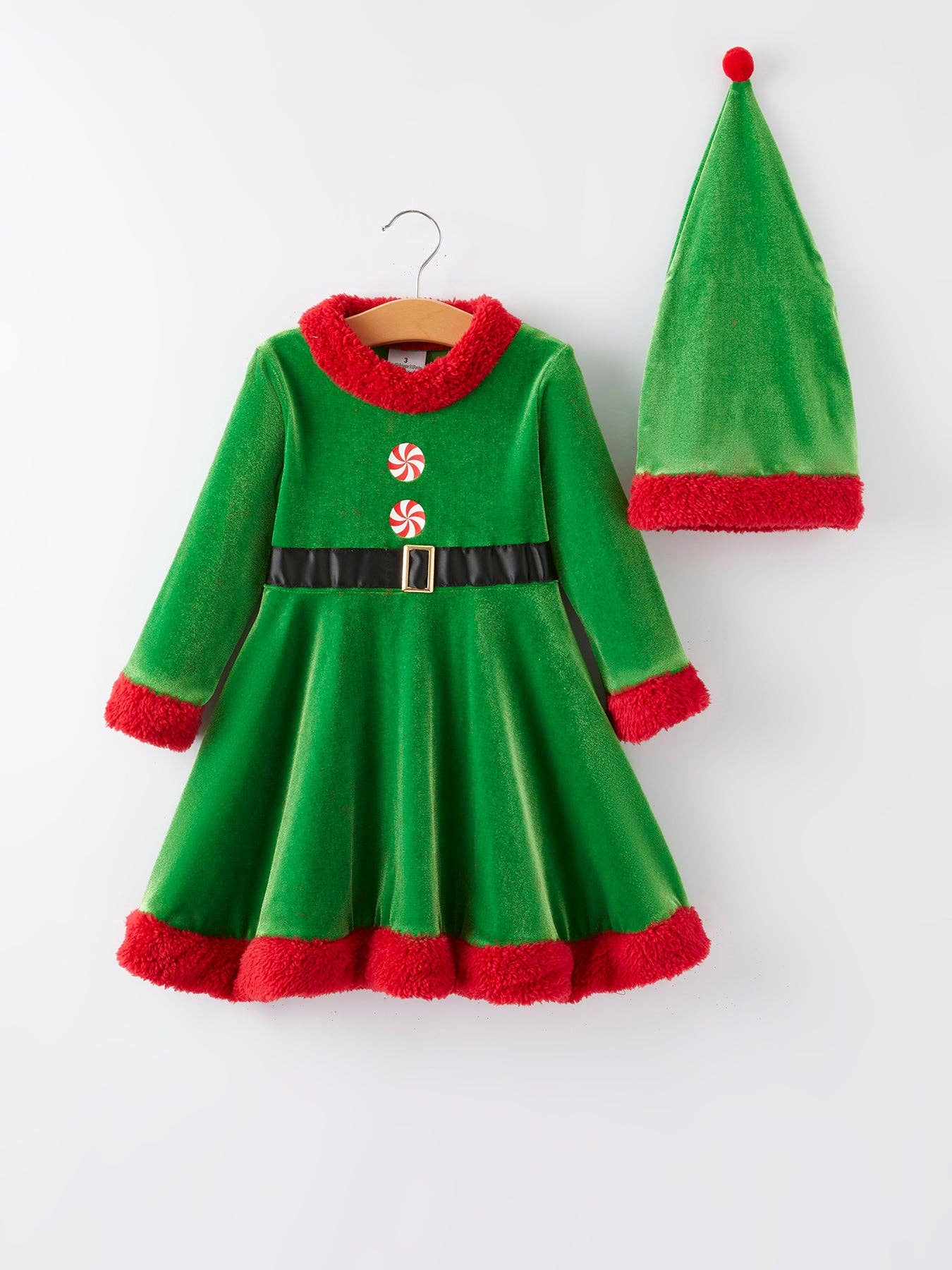 Rylee Faith Designs - Christmas Green Velvet Girls Dress with hat