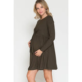 Maternity Wrap Waist Ruched Ruffle Spring Midi Dress