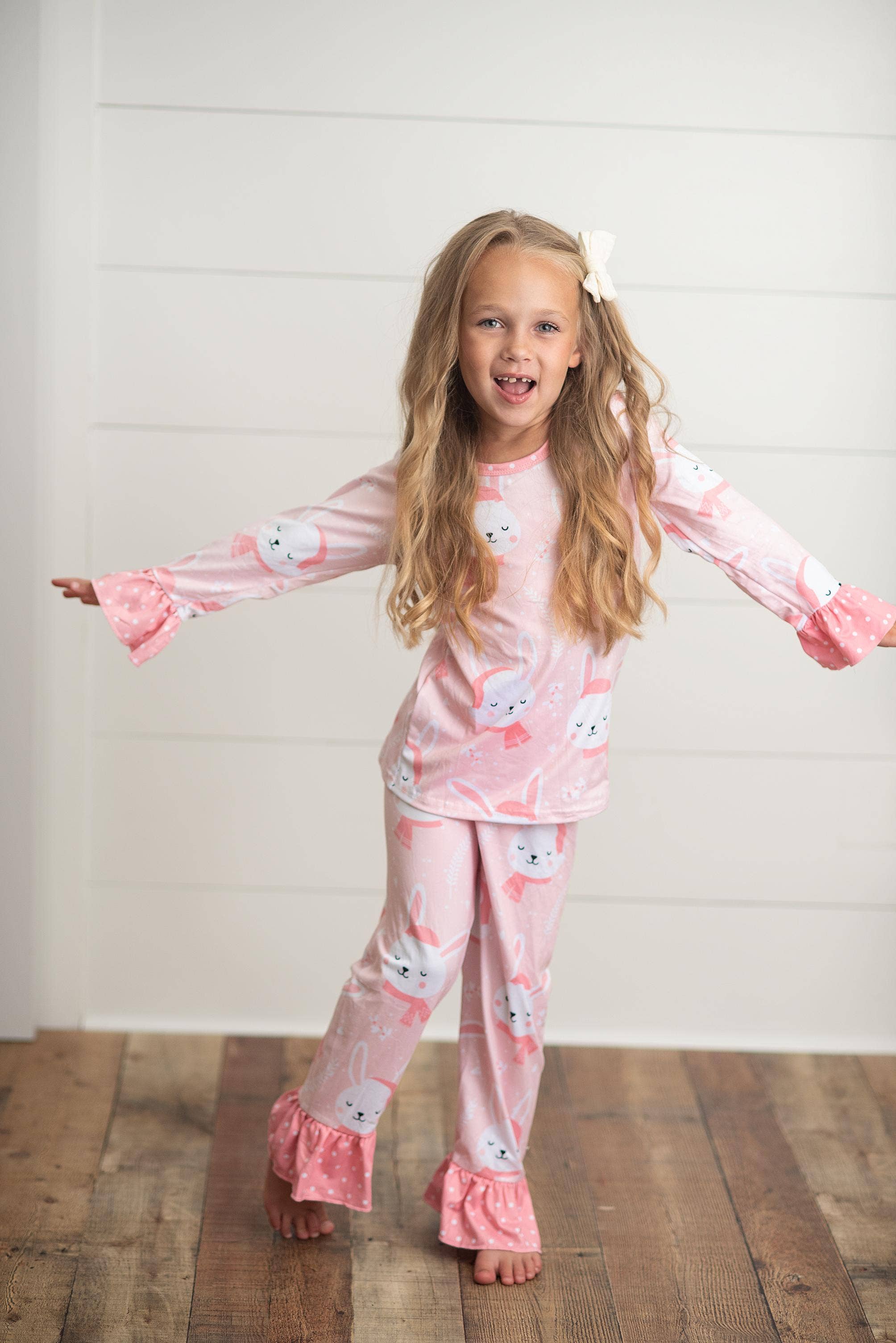 Kids Pink Bunny Print Comfy Two Piece Lounge Play Set